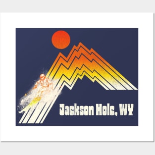 Jackson Hole Wyoming 70s/80s Retro Souvenir Style Skiing Posters and Art